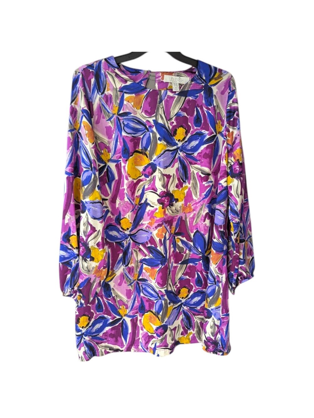 Liquorish Womens US 16 Floral Long Sleeve Keyhole Tunic Mini Dress 24x37x24
